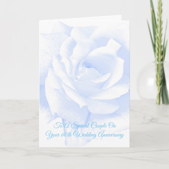 Blue Floral Personalised 60th Wedding Anniversary Card (Front)