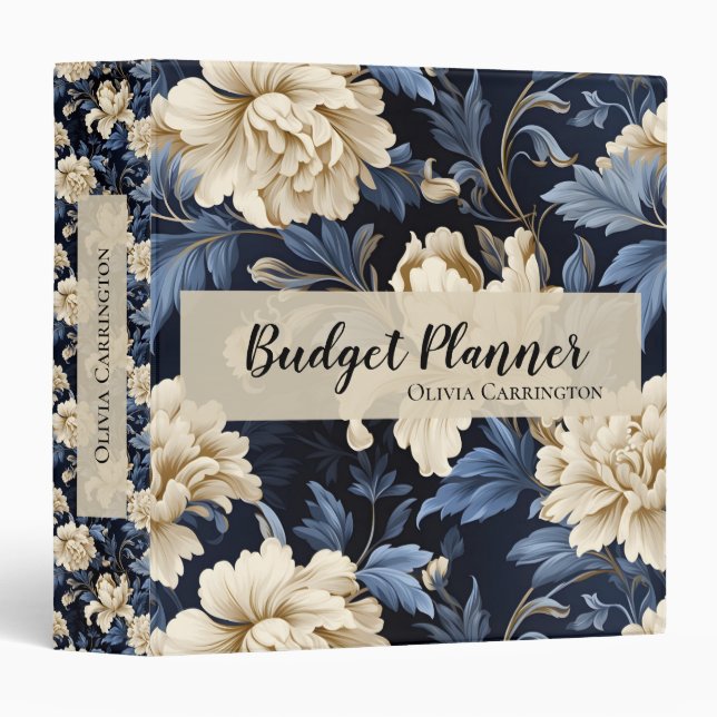 Blue Floral Personalized 3 Ring Binder (Front/Spine)