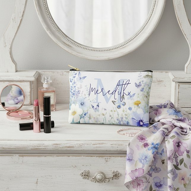 Blue floral personalized accessory pouch (Creator Uploaded)