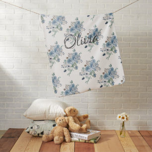 Blue Floral Personalized  Baby Blanket