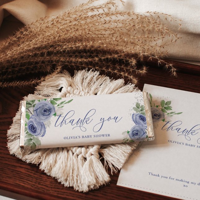 Blue Floral Personalized Candy Bar Wrapper (Creator Uploaded)