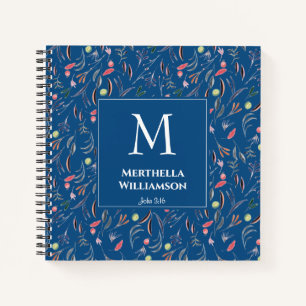 Blue Floral Personalized Elegant MONOGRAM Notebook