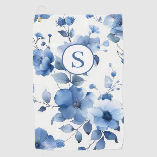 Blue Floral Personalized Golf Towel