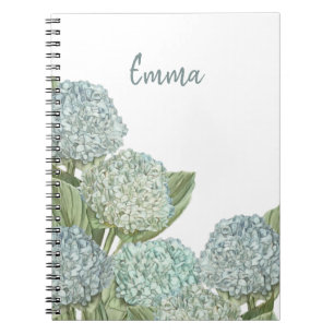 Blue Floral Personalized Hydrangea Notebook