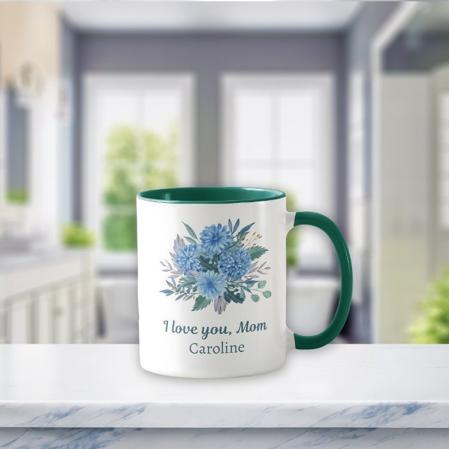 Blue Floral Personalized I Love You Mom Mother's  Mug (Creator Uploaded)