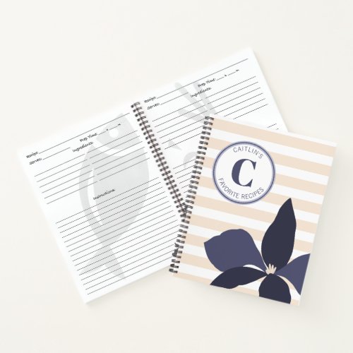Blue Floral Personalized Monogram Recipe Book