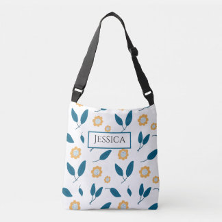 Blue Floral Personalized Name  Crossbody Bag