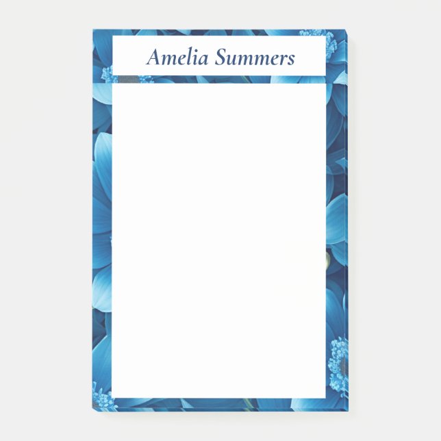 Blue Floral Personalized  Post-it Notes (Front)