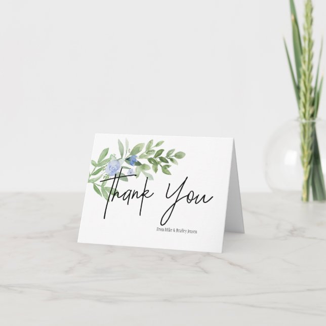 Blue Floral Personalized Thank You Card (Front)