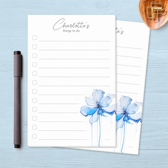 Blue Floral Personalized To-Do List Post-it Notes (Creator Uploaded)