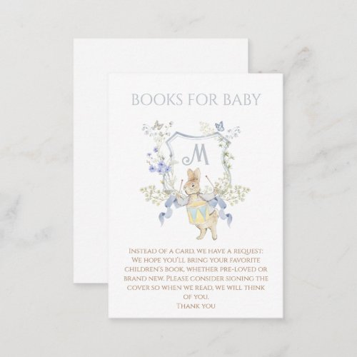 Blue Floral Peter the Rabbit Boy Baby Shower Books Enclosure Card