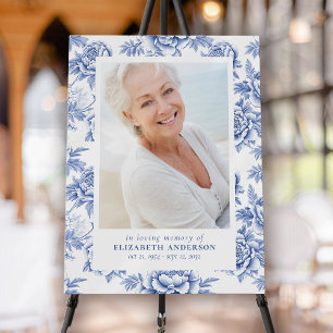 Blue Floral Photo Funeral Memorial Board