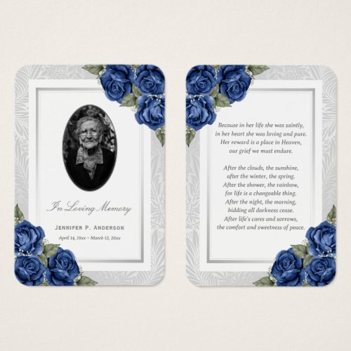 Blue Floral Photo Funeral Prayer Card