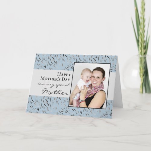 Blue Floral Photo Happy Mothers Day Card