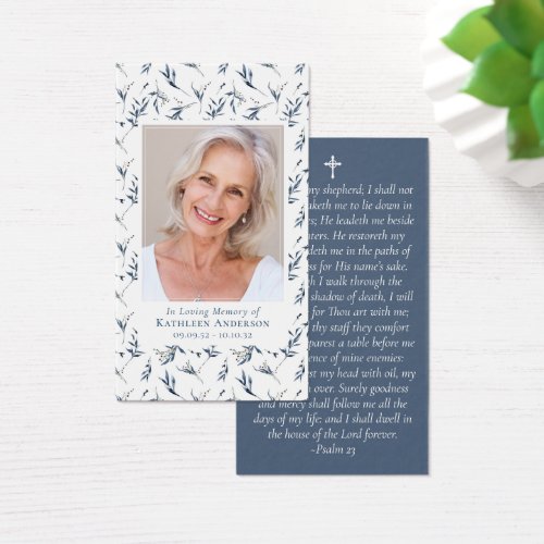 Blue Floral Photo Memorial Prayer Card