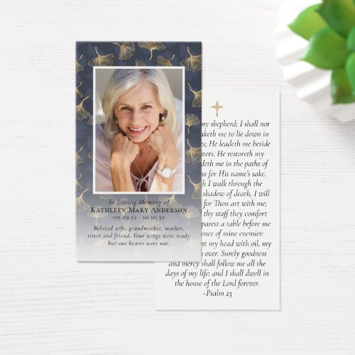 Blue Floral Photo Memorial Prayer Card