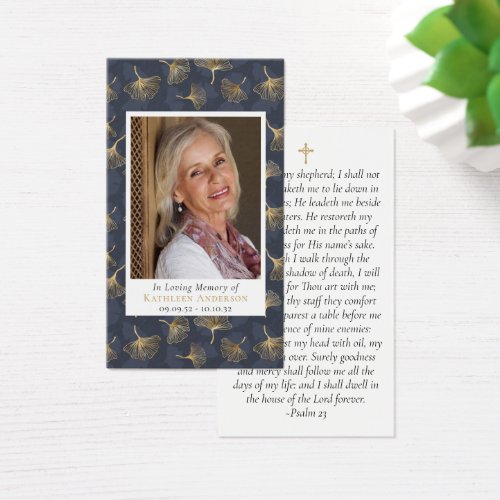 Blue Floral Photo Memorial Prayer Card