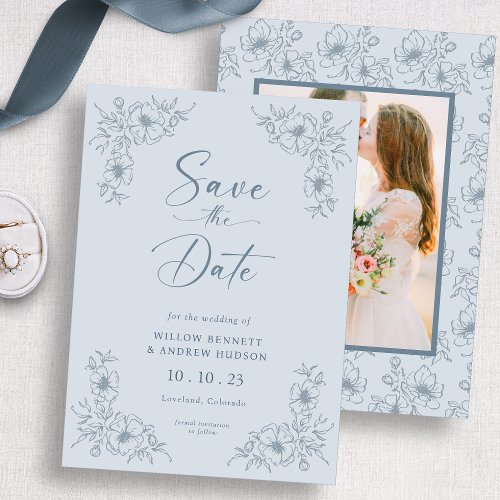 Blue Floral Photo Save The Date