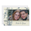 Blue Floral Photo Wedding Invitation Card invitation