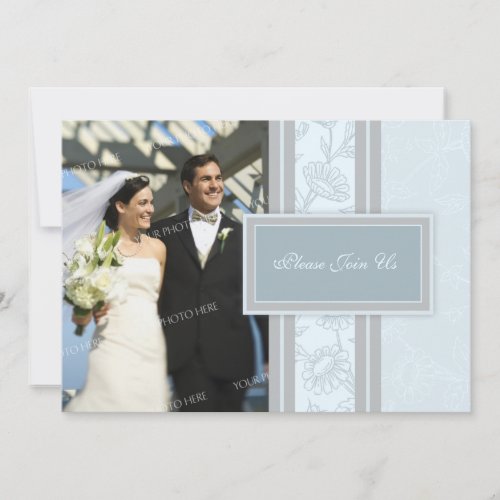 Blue Floral Photo Wedding Vow Renewal Invitations