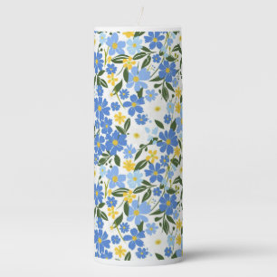 Blue Floral Pillar Candle