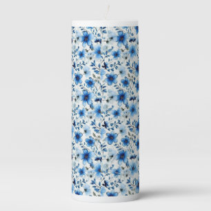 Blue Floral Pillar Candle