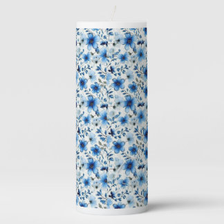 Blue Floral Pillar Candle