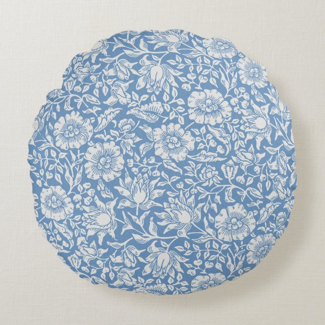 Blue Floral Pillow, Wildflowers, Blue, Ivory  Thro Round Pillow (Front)