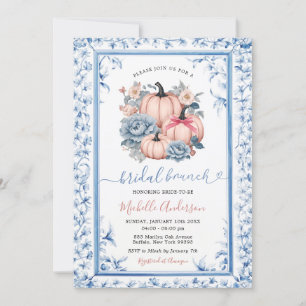 Blue Floral Pink Pumpkin Chinoiserie Bridal Brunch Invitation