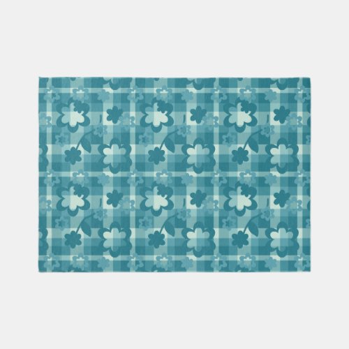 Blue Floral Plaid Baby Girl Nursery Bedroom Area  Rug