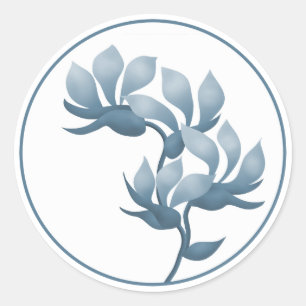 Blue Floral Pods Classic Round Sticker