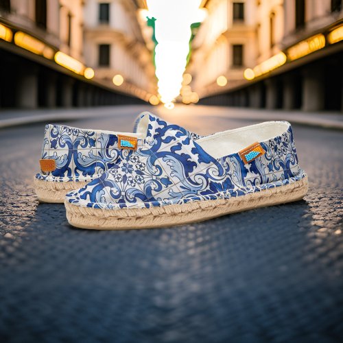 Blue Floral Portuguese Azulejo Pattern Espadrilles