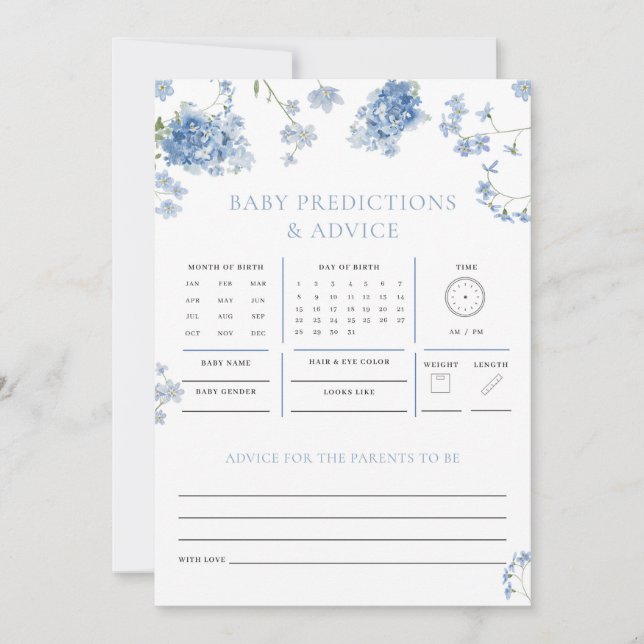 Blue Floral Predictions Advice Baby Shower Game (Front)
