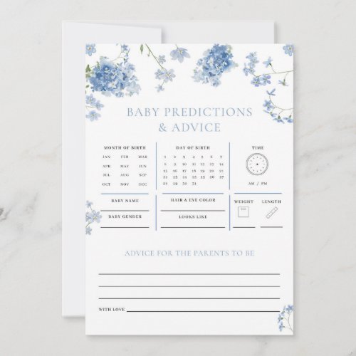 Blue Floral Predictions Advice Baby Shower Game