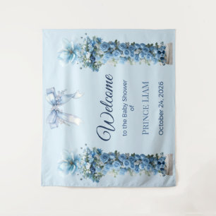 Blue Floral Prince Liam Baby Shower Backdrop