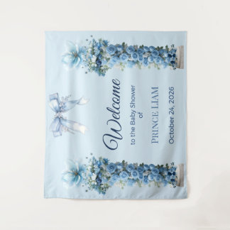 Blue Floral Prince Liam Baby Shower Backdrop