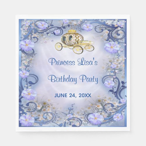 Blue Floral Princess Enchanted Birthday Napkins