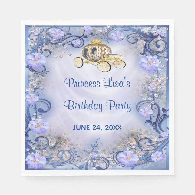 Blue Floral Princess Enchanted Birthday Napkins (Front)