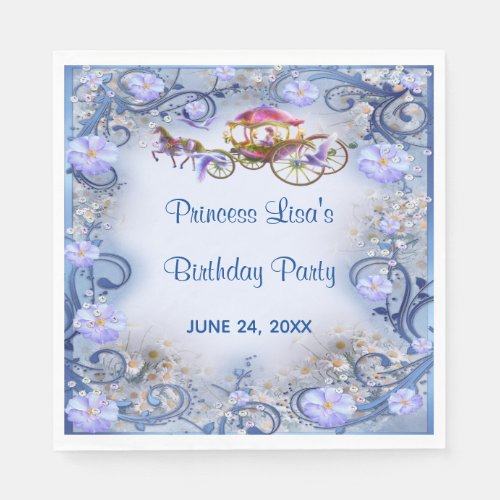 Blue Floral Princess Fairy Tail Birthday Napkins