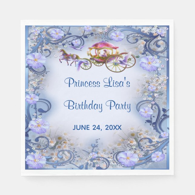 Blue Floral Princess Fairy Tail Birthday Napkins (Front)