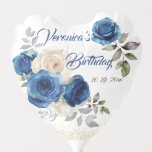 Blue Floral Princess Girl Birthday Party Balloon