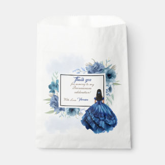 Blue Floral Princess Girl Birthday Party Favor Bag