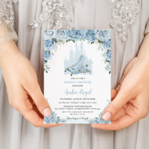 Blue Floral Princess Glass Slipper Bridal Shower Invitation