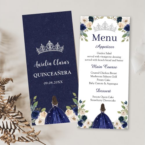 Blue Floral Princess Quinceaera Menu Menu