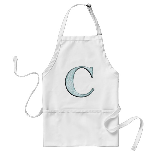 Blue Floral Print C monogram initials Gifts Adult Apron (Front)