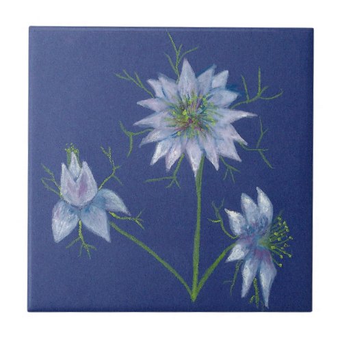 Blue Floral Print Ceramic Decorative Tile