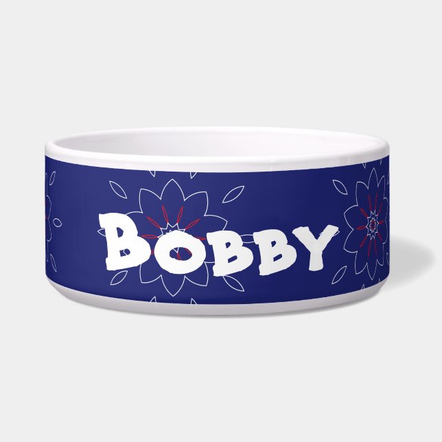 Blue floral print personalized bowl (Front)