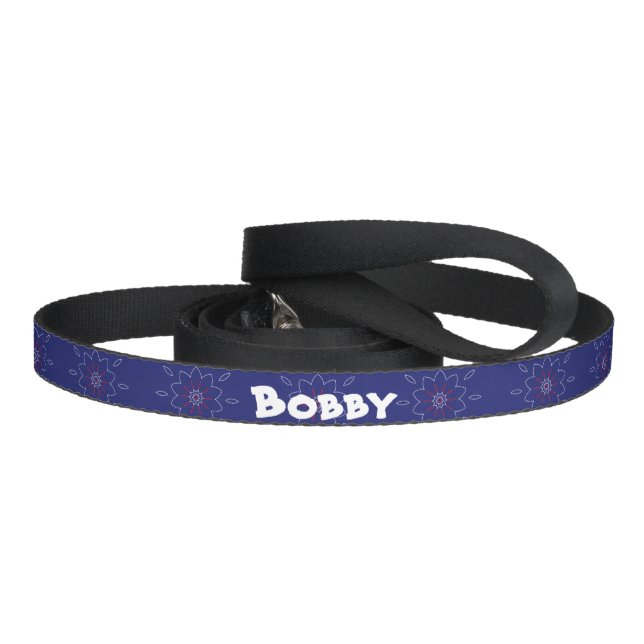 Blue floral print personalized pet leash (Handle)