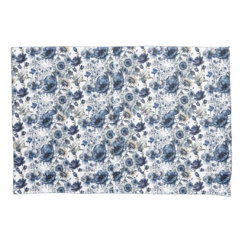 Blue Floral Print Pillow Case