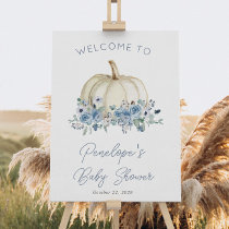 Blue Floral Pumpkin Autumn Baby Shower Welcome  Foam Board